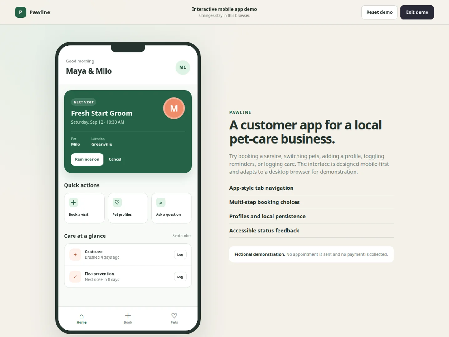 Pawline mobile pet-care booking application