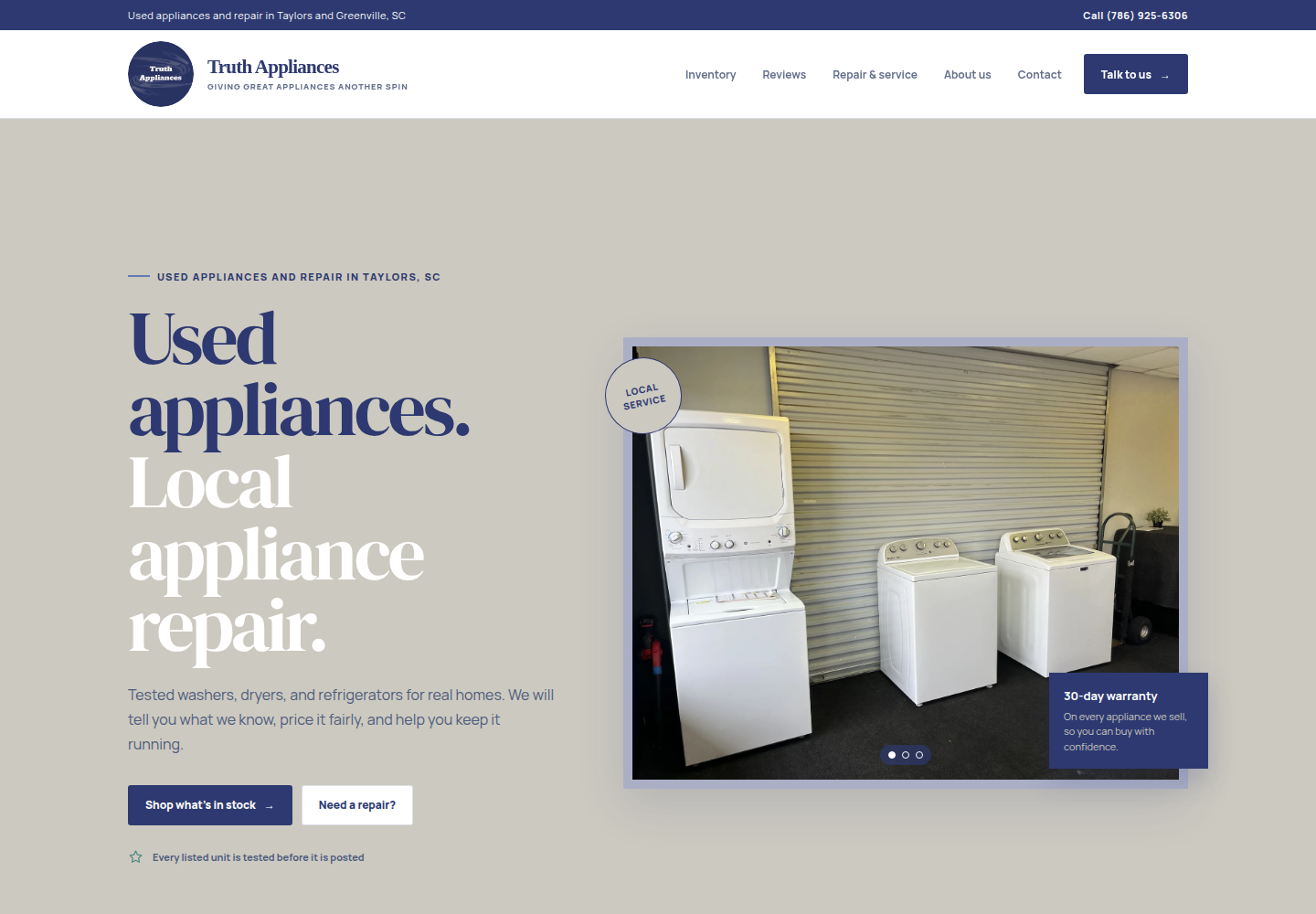 Truth Appliances website homepage